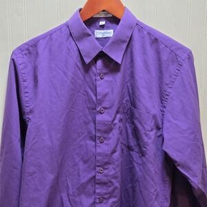 Berlioni Dress Shirt Mens 18 Purple Solid Long Sleeve Regular Fit Button Front